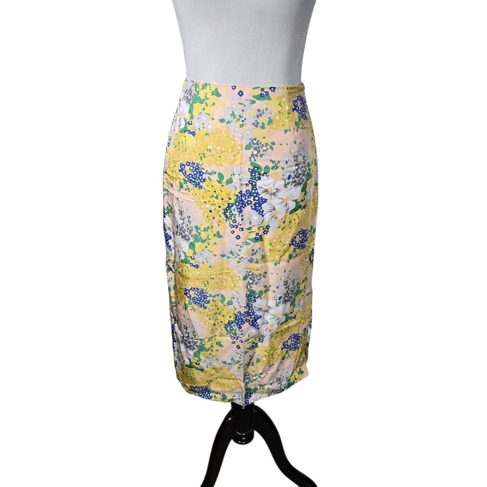 J.Crew J. Crew Size 2 Yellow Lemon Floral Print Midi Skirt